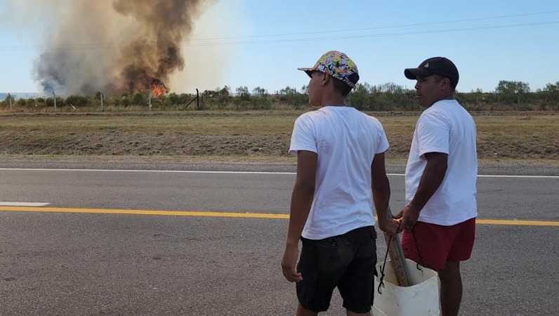 Video: bomberos, vecinos y soldados intentan apagar un incendio de campo en  Flores 