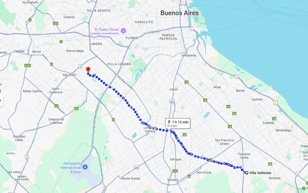 distancia entre La Tablada y Villa Vatteone